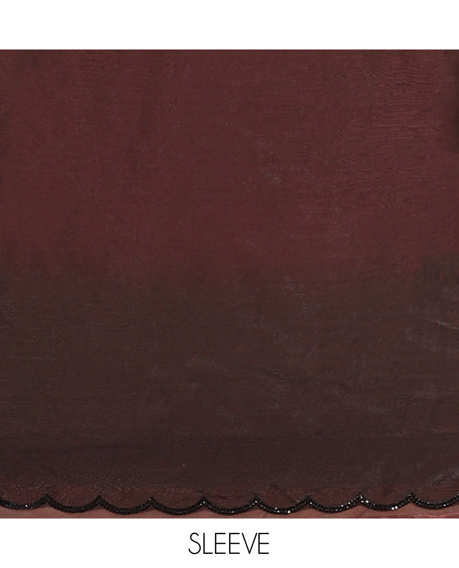 Maroon Designer Saree, Finely Crafted with Floral Sequins Embroidered On Its Body, Complemented by Contrast Scallop Border, and Paired with a Contrast Embroidered Blouse