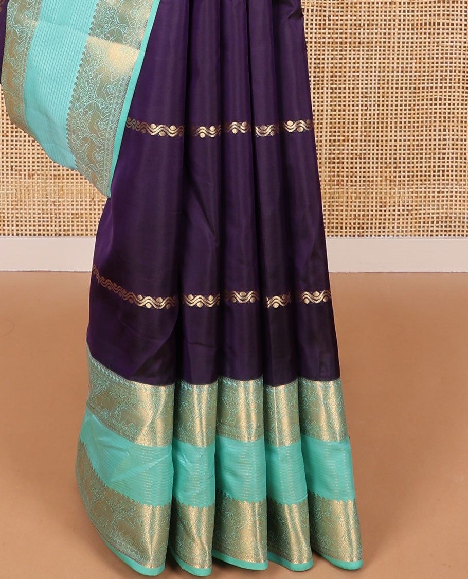 Violet striped vasundhara elite silk saree with self Contrast intricate zari design border & striped, floral design pallu