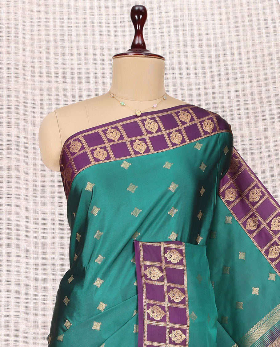Green Checked Border Budget Silk Saree
