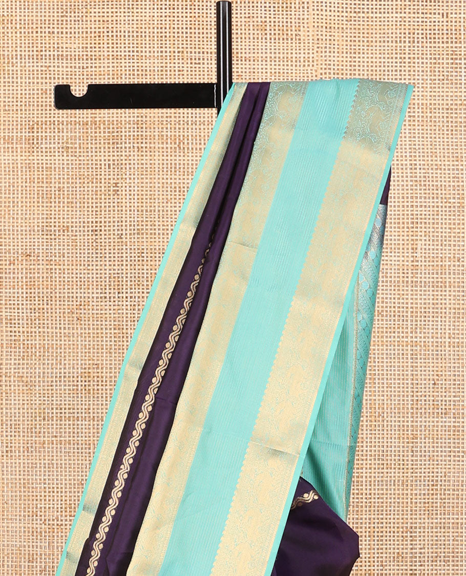 Violet striped vasundhara elite silk saree with self Contrast intricate zari design border & striped, floral design pallu