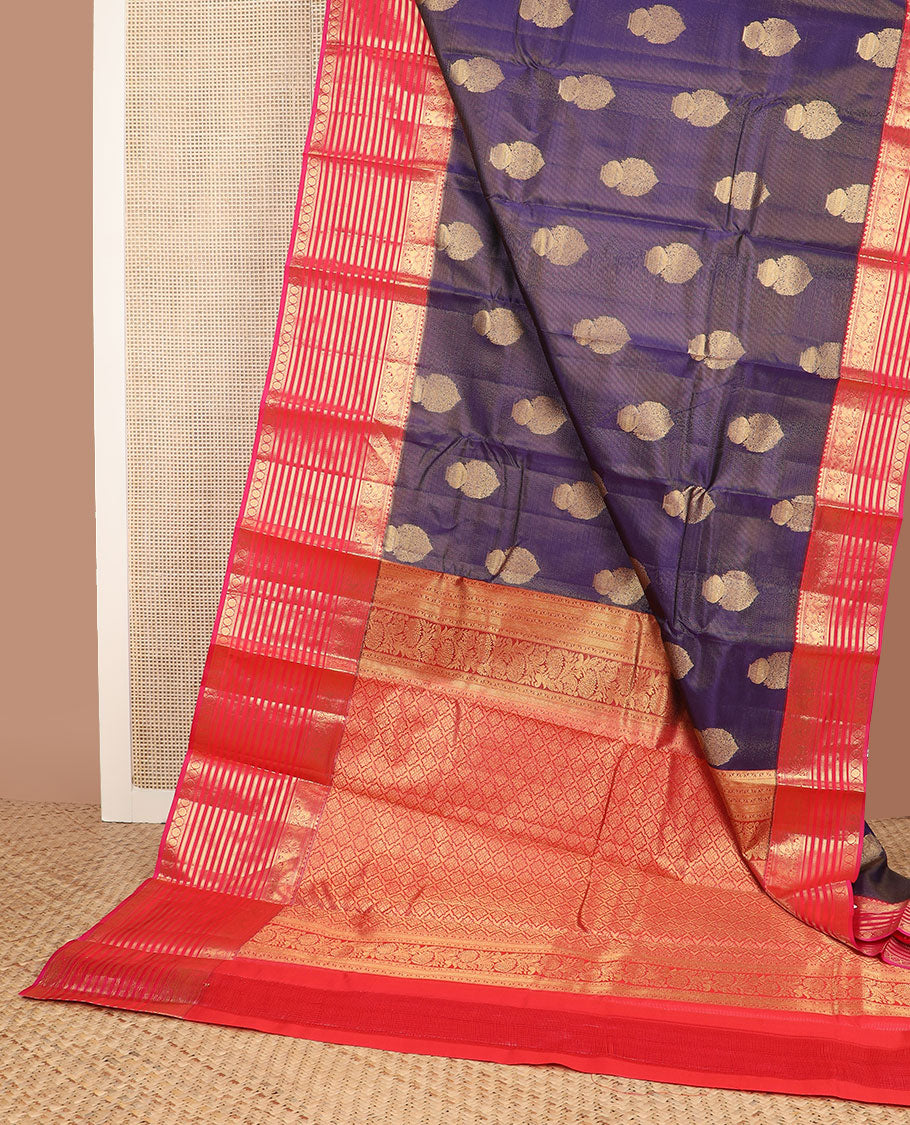 Blue zari buttas vasundhara silk mix saree, contrast jaal pallu & border of muthu, banaras, kathir & yaanai designs