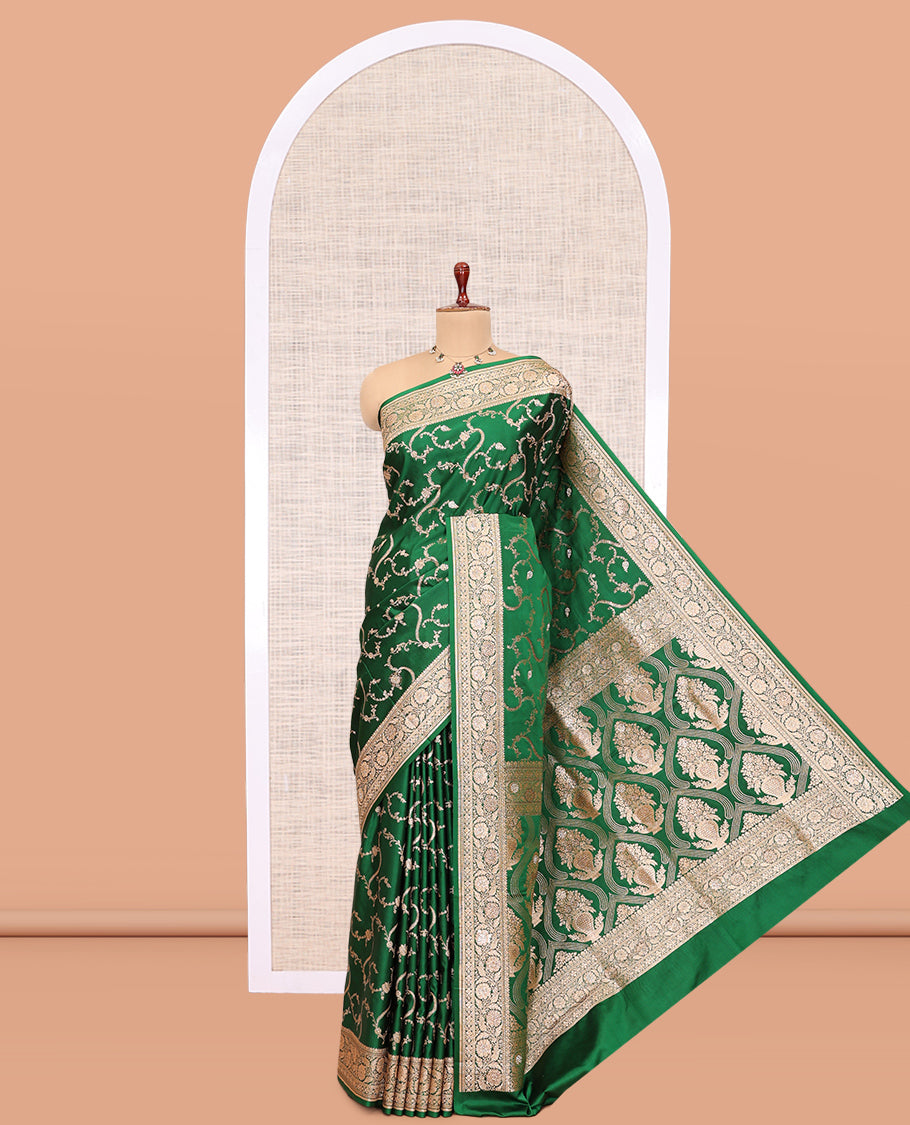Green Semi-Banaras Satin Silk Saree