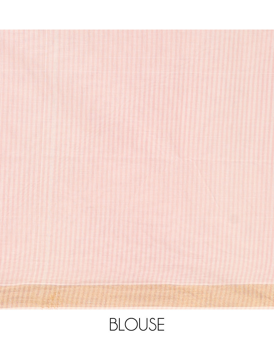 Cream-Pale Pink Jute Cotton Saree