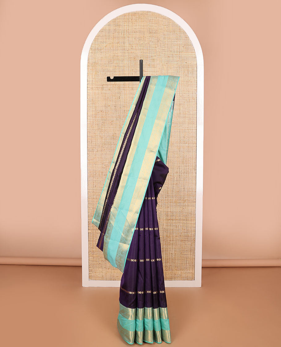 Violet striped vasundhara elite silk saree with self Contrast intricate zari design border & striped, floral design pallu