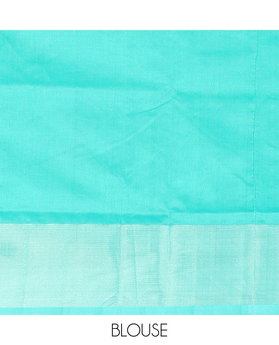 Red Kuppadam Cotton Saree, Gleamed Up with Zari Buttas All Over Its Body, Complemented by a Bavanji Border, Pallu of Intricate Designs, and Paired with a Contrast Blouse
