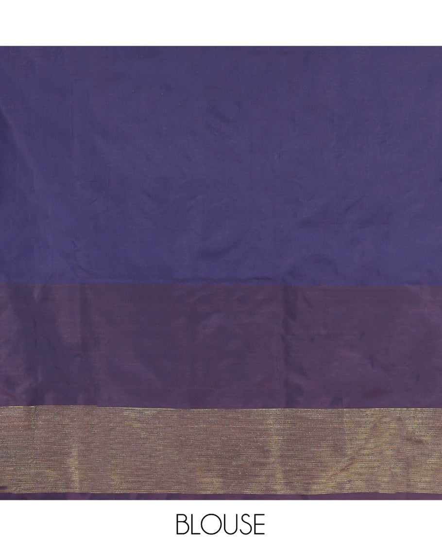Navy Blue Aarani Gift Saree, Detailed with Flower Butta Enclosed Checked Design, Subtle Self-Border, Pallu of Stripes, and Paired with a Matching Blouse