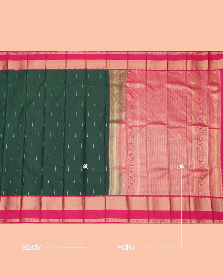 Green Traditional Rettai Pettu Budget Silk Saree