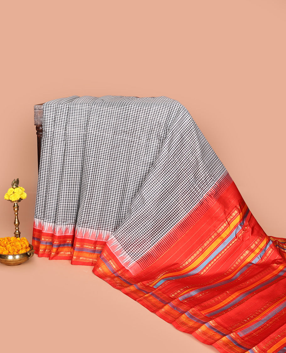 Black-White Gadwal Silk Saree