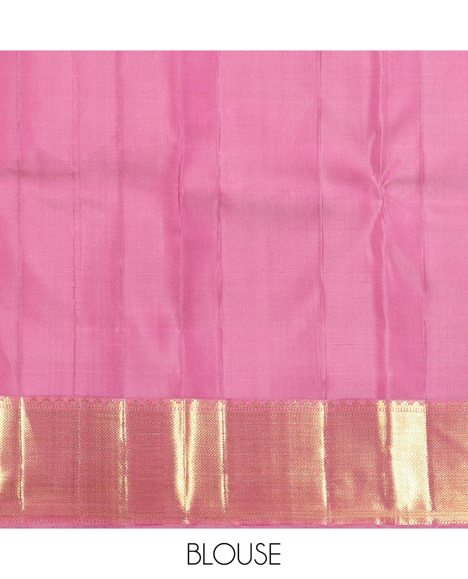 Pink leaf jaal design silk saree with self border of rekku, kathir design & floral design pallu
