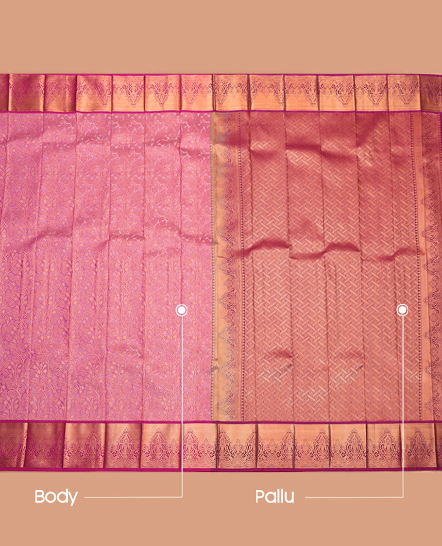 Pink Budget Silk Saree, Richly Detailed with Jacquard Design, Complemented by a Contrast Zari Border, Grand Pallu, and a Contrast Blouse
