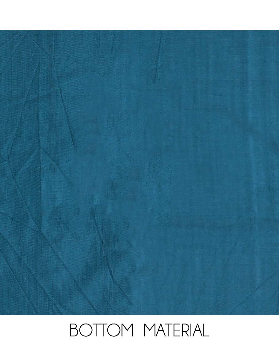 Blue floral printed chudidhar material set floral thread embroidered top, plain bottom & sequins embroidered dupatta