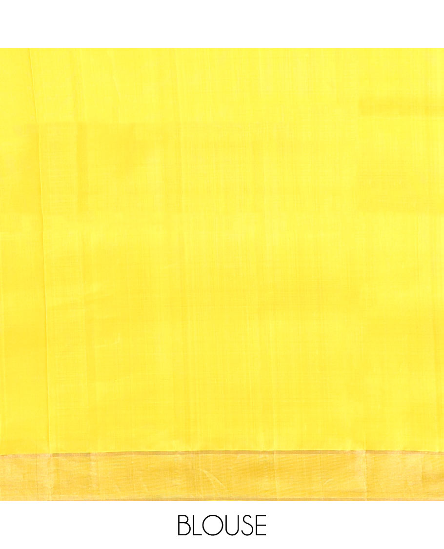 Yellow Mayuri Soft Silk Saree, Subtly Sparkled with Zari Designs All Over Its Body, Highlighted by Zari Border, Pallu of Ara Maadam Designs, and Paired with a Matching Blouse