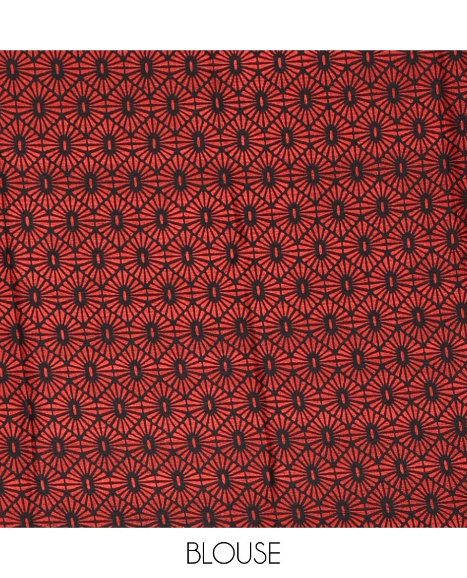 Black plain design turkey crepe saree, triangle motif printed border, leaf-like shape printed pallu & printed blouse
