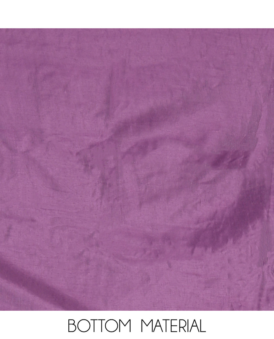 Cream-Lavender Organza Material Chudidar, Floral Thread Embroidery Top, Contrast Bottom, and Embroidered Scallop Dupatta