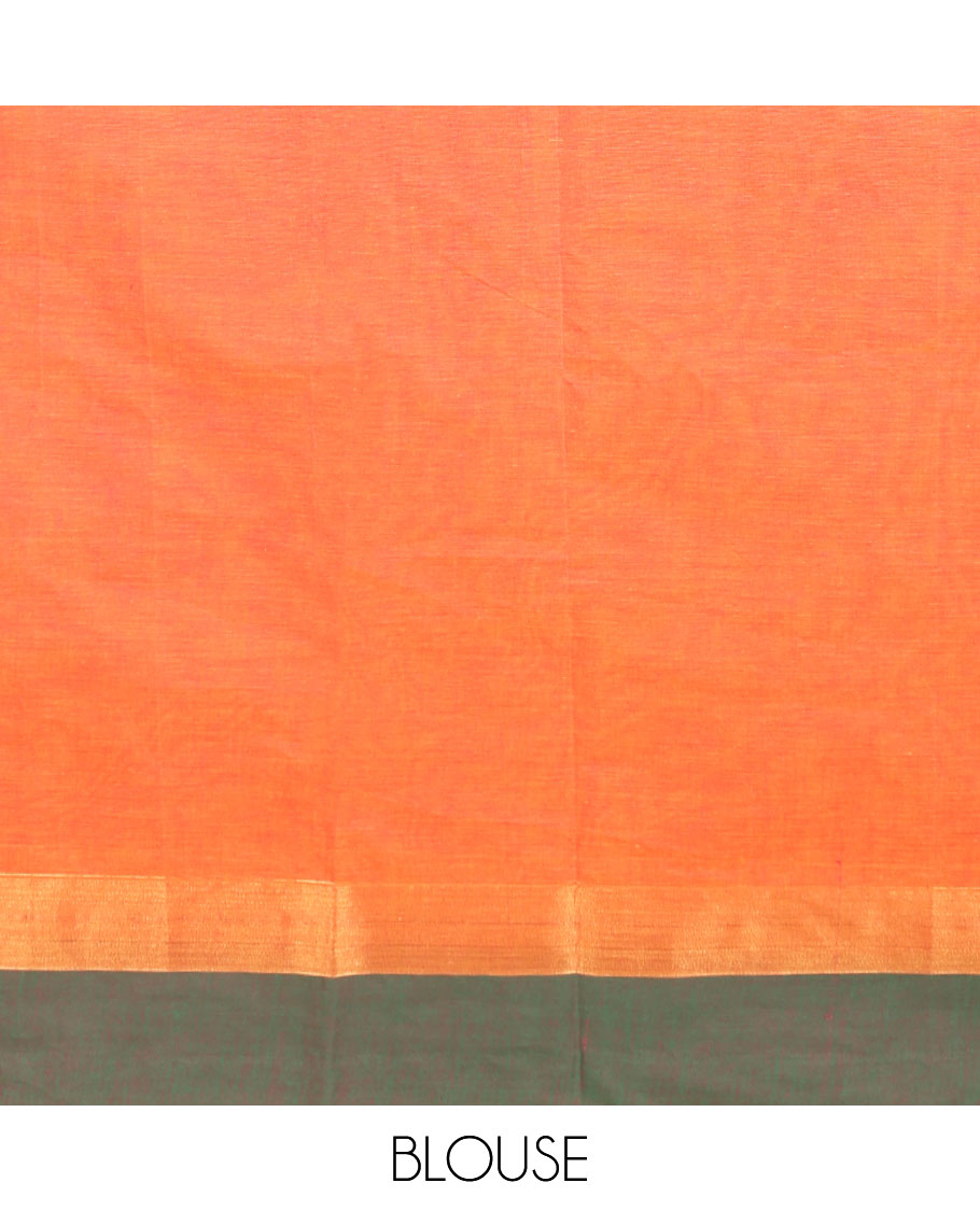 Orange paisley buttas Combatiore cotton saree, contrast plain border & pallu of paisley & chevron designs