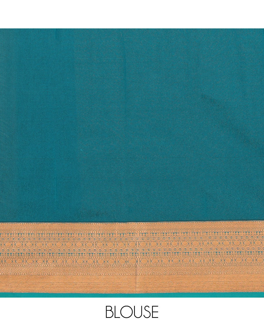 Marron striped, floral design design kora cotton saree with contrast intricate zari design border & jaal design pallu