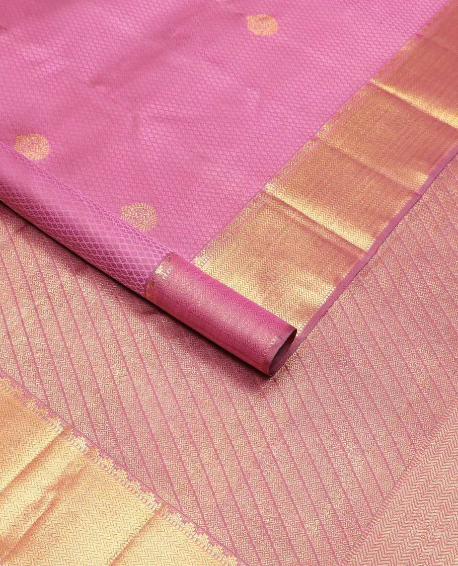 Pink leaf jaal design silk saree with self border of rekku, kathir design & floral design pallu