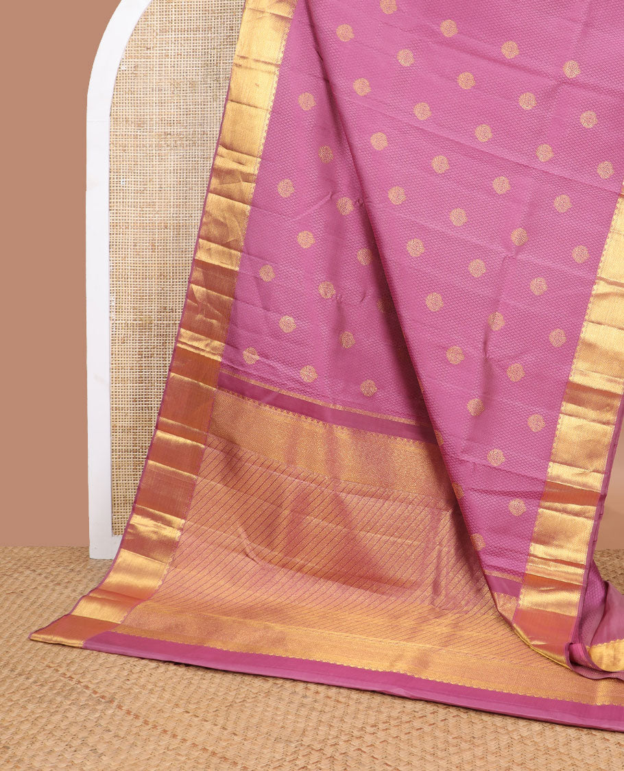 Pink leaf jaal design silk saree with self border of rekku, kathir design & floral design pallu