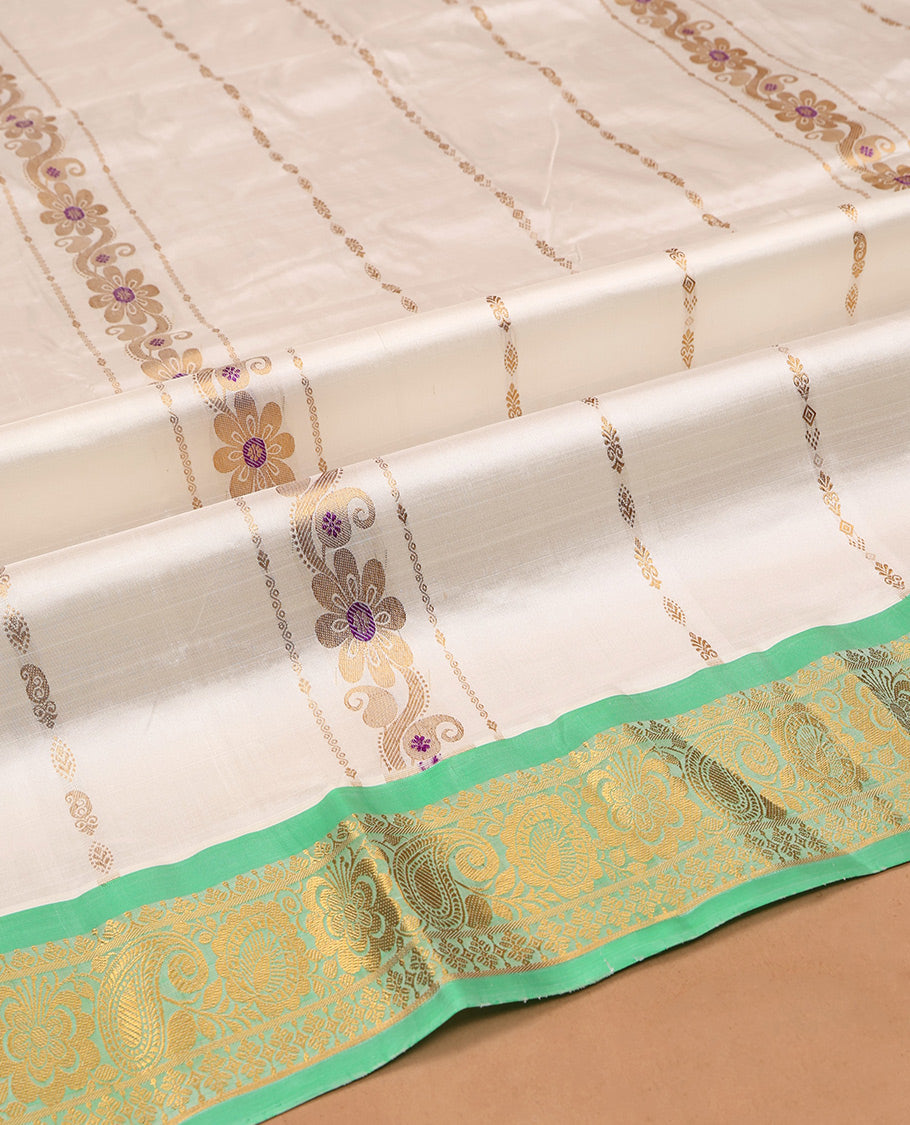 Cream Pure Silk Pavadai Material Set