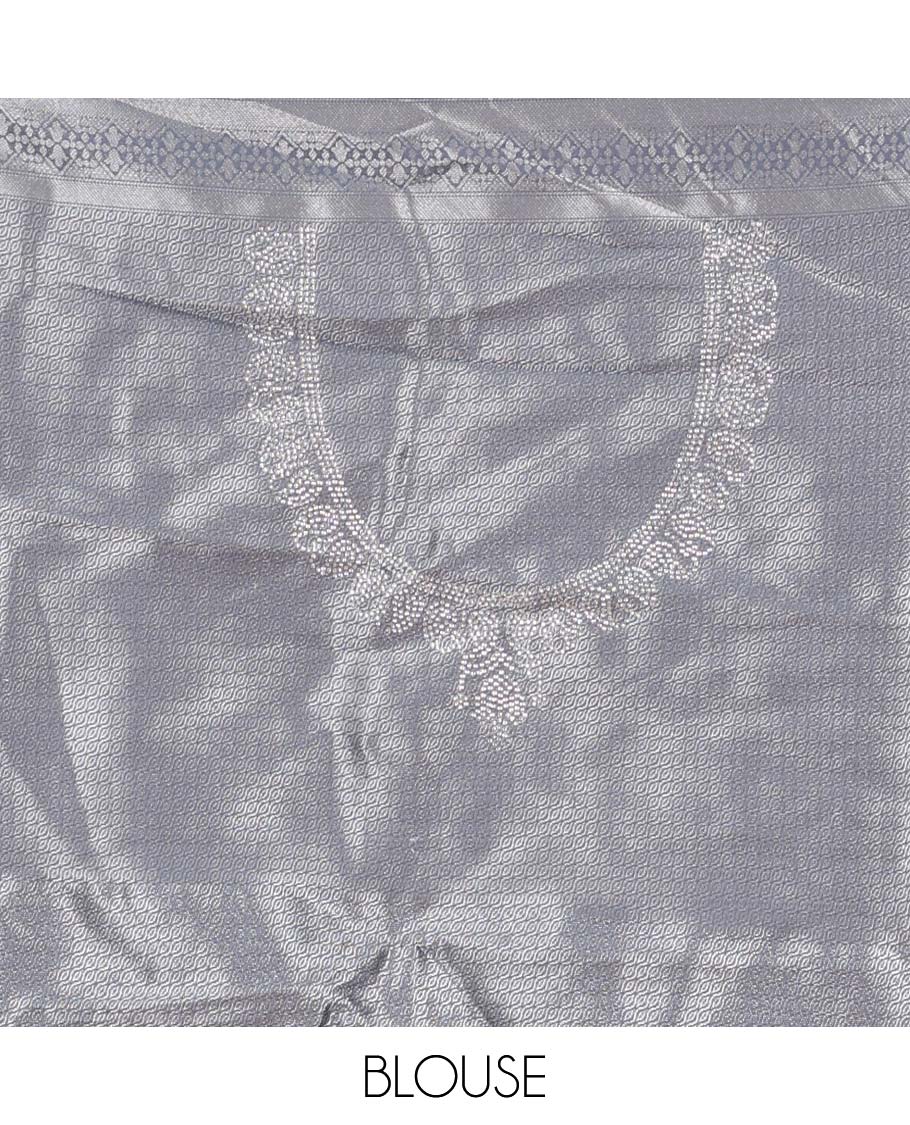 Pink lehenga set, buttas with contrast mughal style border skirt, jacquard stonework blouse, and contrast scallop embroidered dhavani with belt