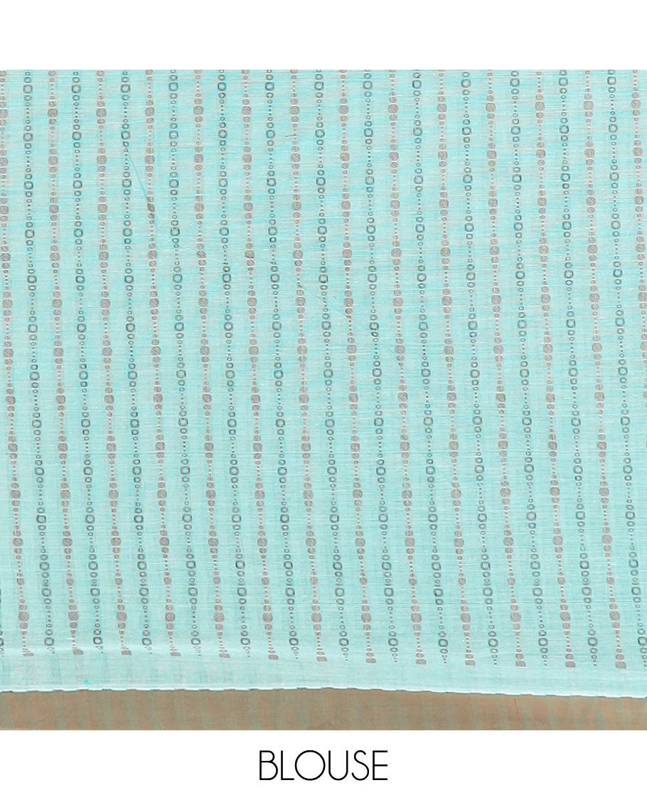 Pale blue buttas and striped coimbatore cotton saree, contrast plain border and pallu of Swan motifs