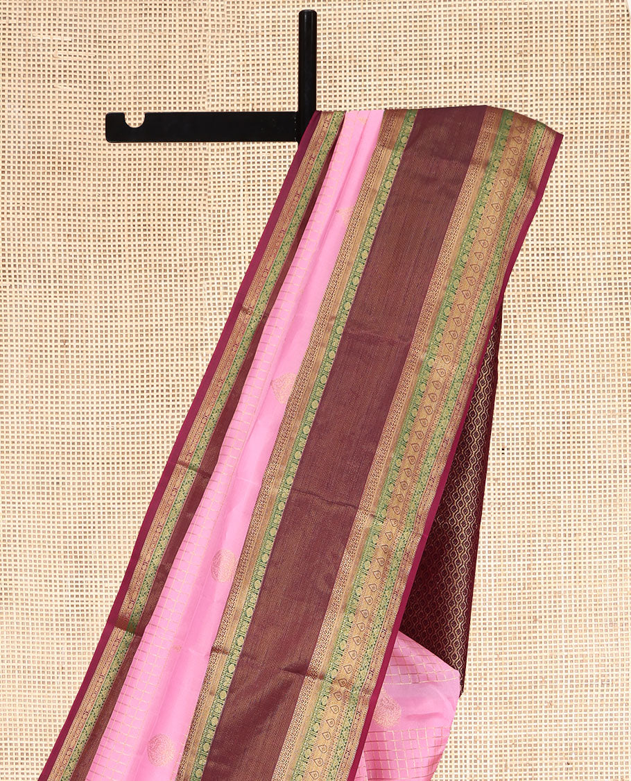 Pink Vasundhara Lite Silk Mix Saree, Richly Detailed with Zari Buttas and Checks, a Contrast Border Steeped with Traditional Designs, Grand Pallu, and a Contrast Blouse