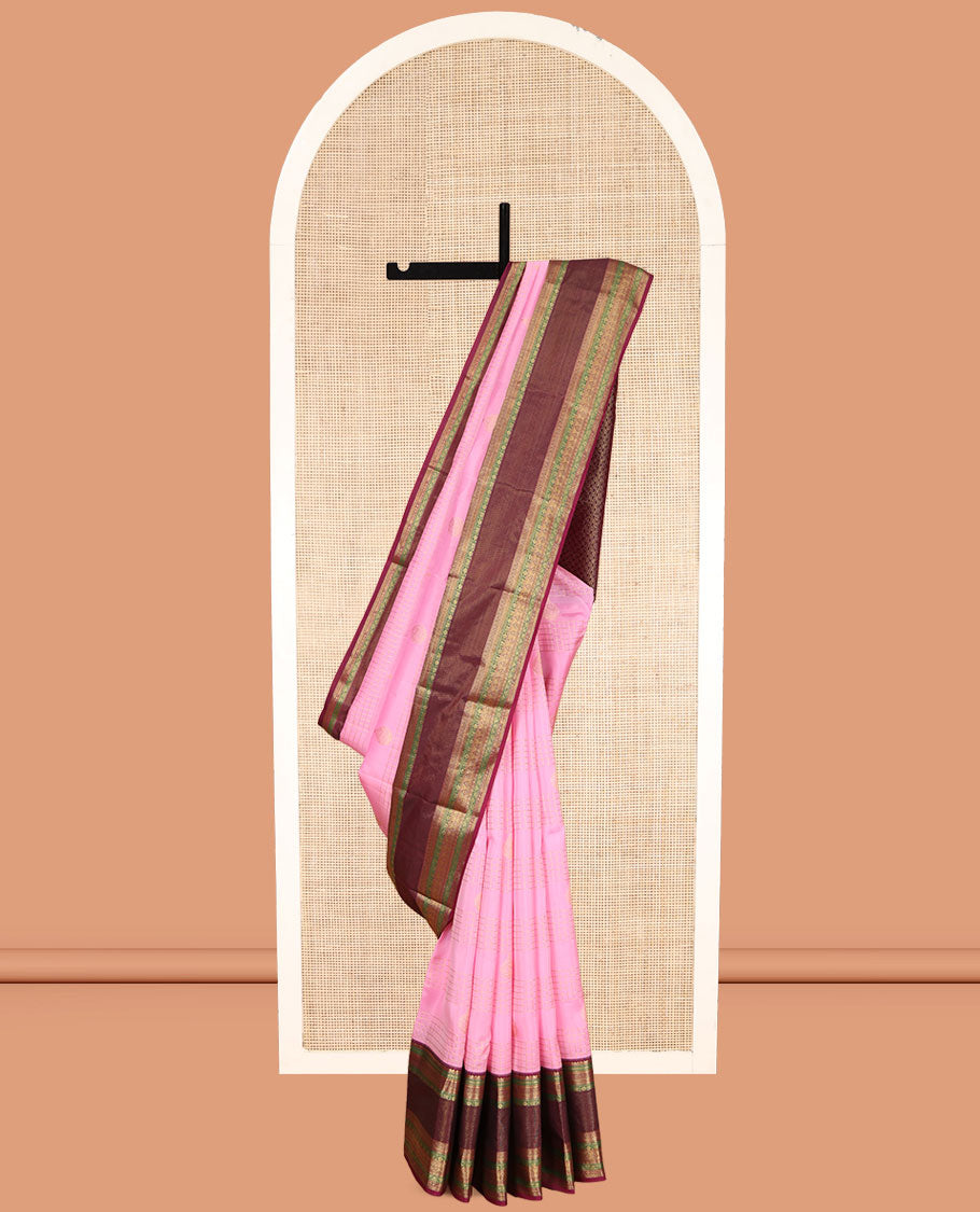 Pink Vasundhara Lite Silk Mix Saree, Richly Detailed with Zari Buttas and Checks, a Contrast Border Steeped with Traditional Designs, Grand Pallu, and a Contrast Blouse