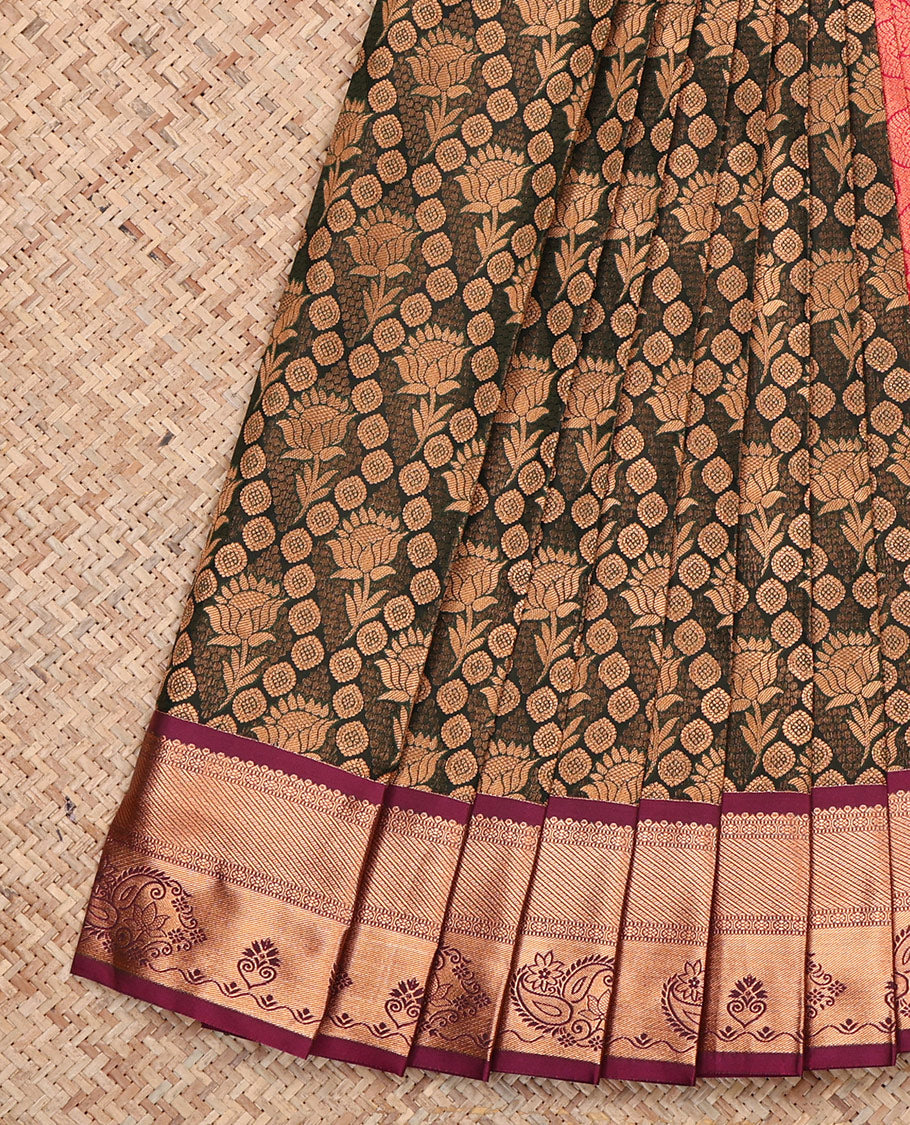 Brown Budget Silk Saree, Detailed with Jacquard, Complemented by a Contrast Traditional Zari Border, Grand Pallu, and a Contrast Blouse