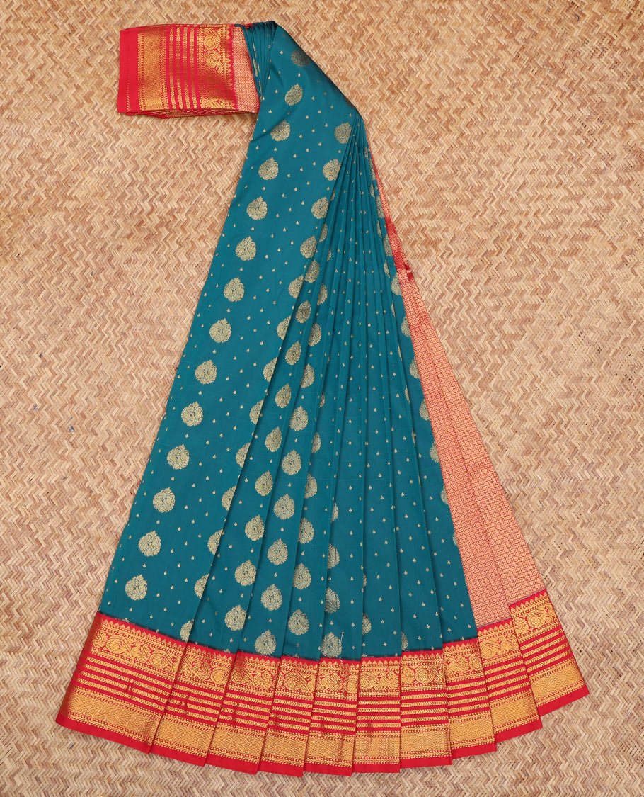Blue Budget Silk Saree, Finely Crafted with Zari Buttas, a Contrast Traditional Zari Border, Grand Pallu, and a Contrast Blouse
