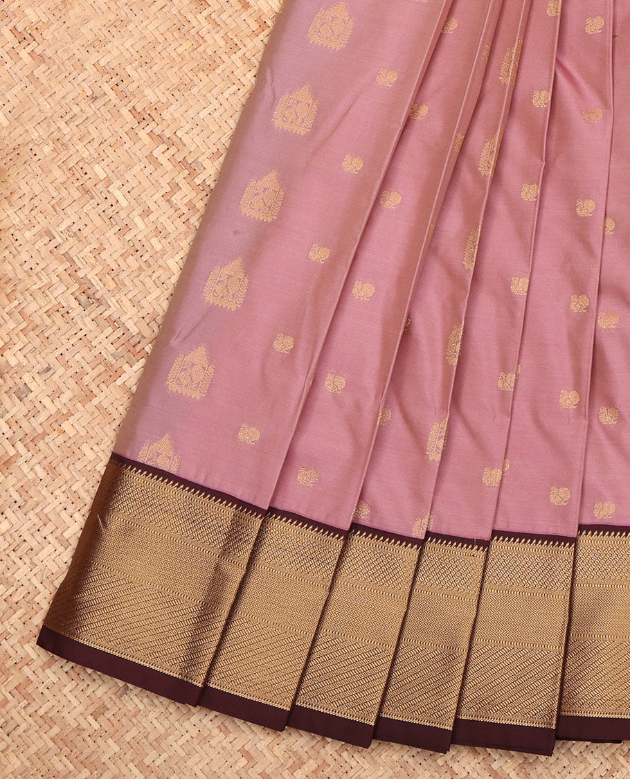 Onion Pink Budget Silk Saree, Gleamed Up with Zari Buttas, a Contrast Traditional Zari Ganga Jamuna Border, Intricate Pallu, and a Contrast Blouse