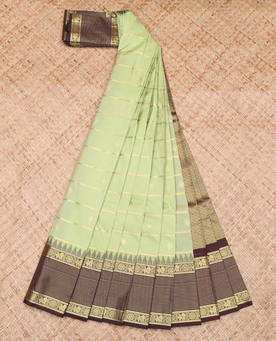Green Traditional Zari Butta and Stripes Budget Silk Saree