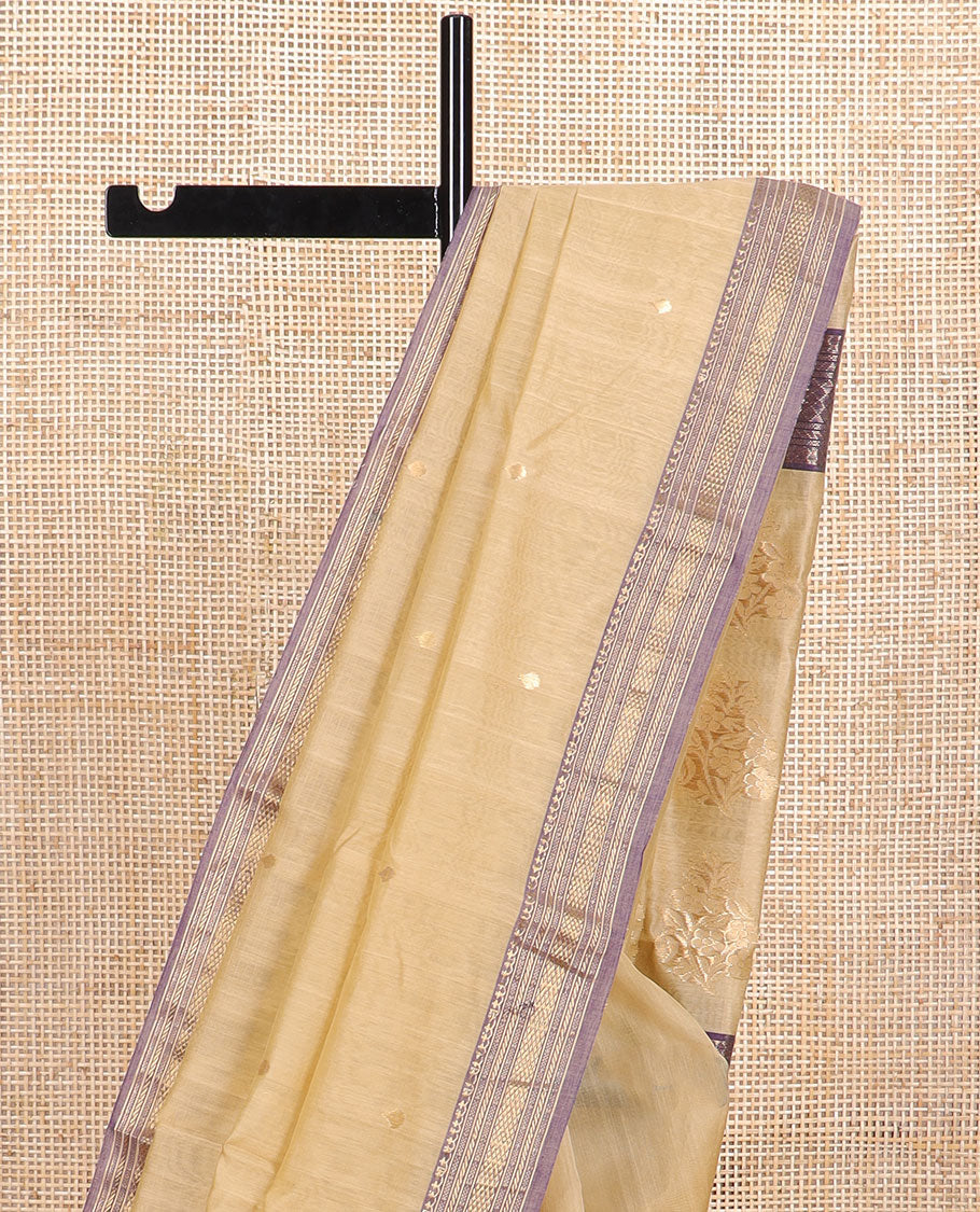 Sandal motifs chanderi cotton saree with contrast traditional zari design border & floral design pallu