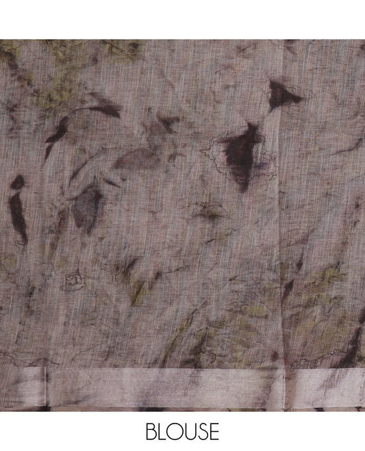 Brown shibori printed with unique motifs cotton saree, zari border and intricate pallu