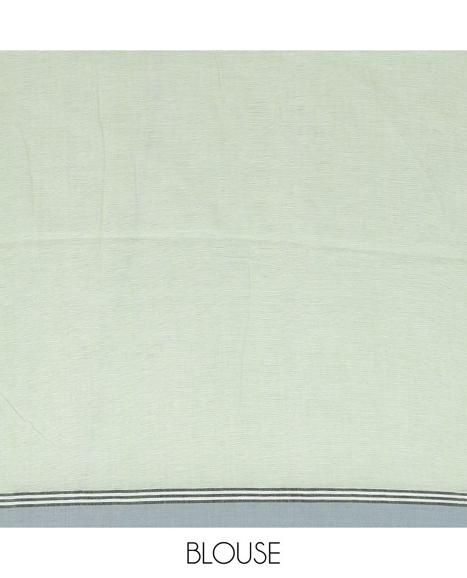 Green thread buttas Khadi cotton saree, contrast plain border, and pallu of thread woven jamdani floral designs