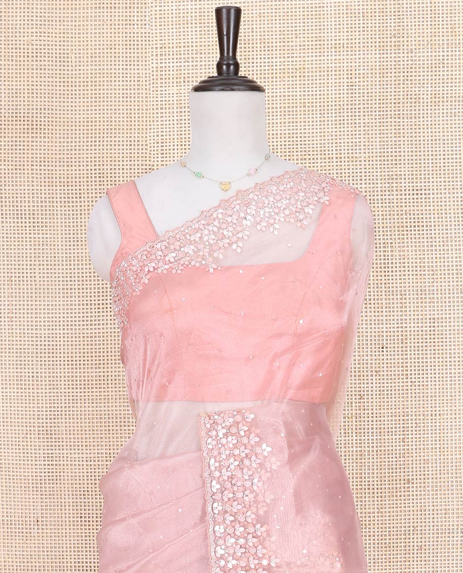 Pink Designer Saree, Beautified with Sequins Struck on Its Body, Highlighted by a Scallop Sequins Embroidered Border, Self-Pallu, and Paired with a Matching Blouse