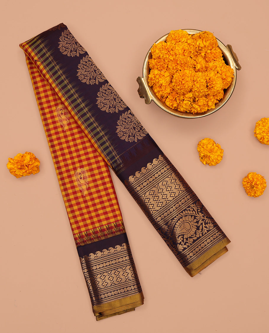 Red-Orange Gadwal Silk Mix Saree
