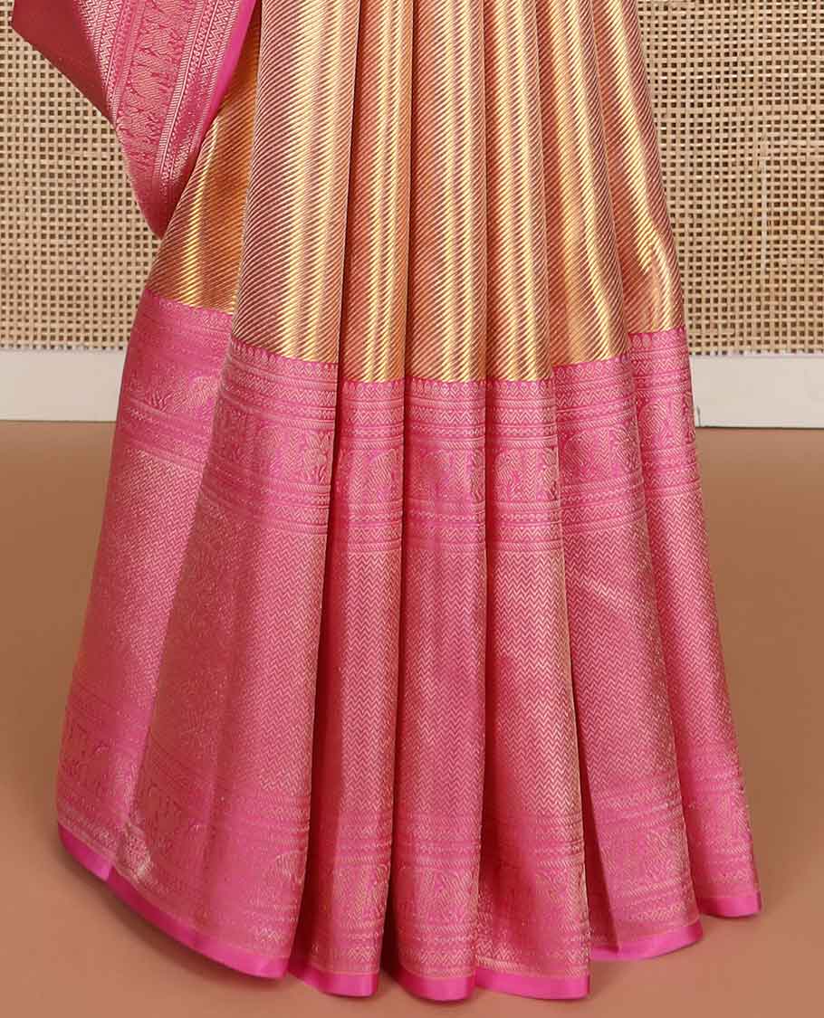 Brown striped kancheepuram tissue silk saree with contrast border of thilakam mokku, kathir, yanaai, vanki design & zari design pallu