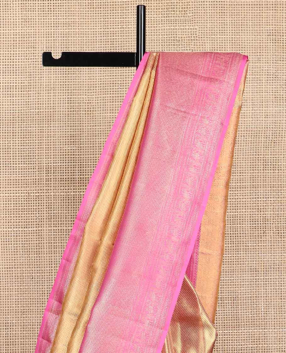Brown striped kancheepuram tissue silk saree with contrast border of thilakam mokku, kathir, yanaai, vanki design & zari design pallu