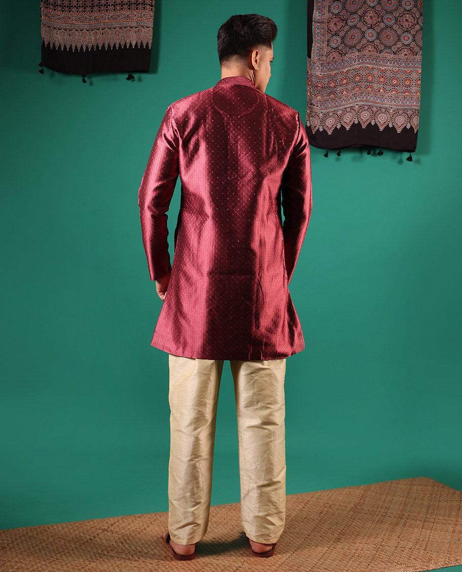 Cooper color unique patterns embossed with glitter dotted full-sleeved men's kurta