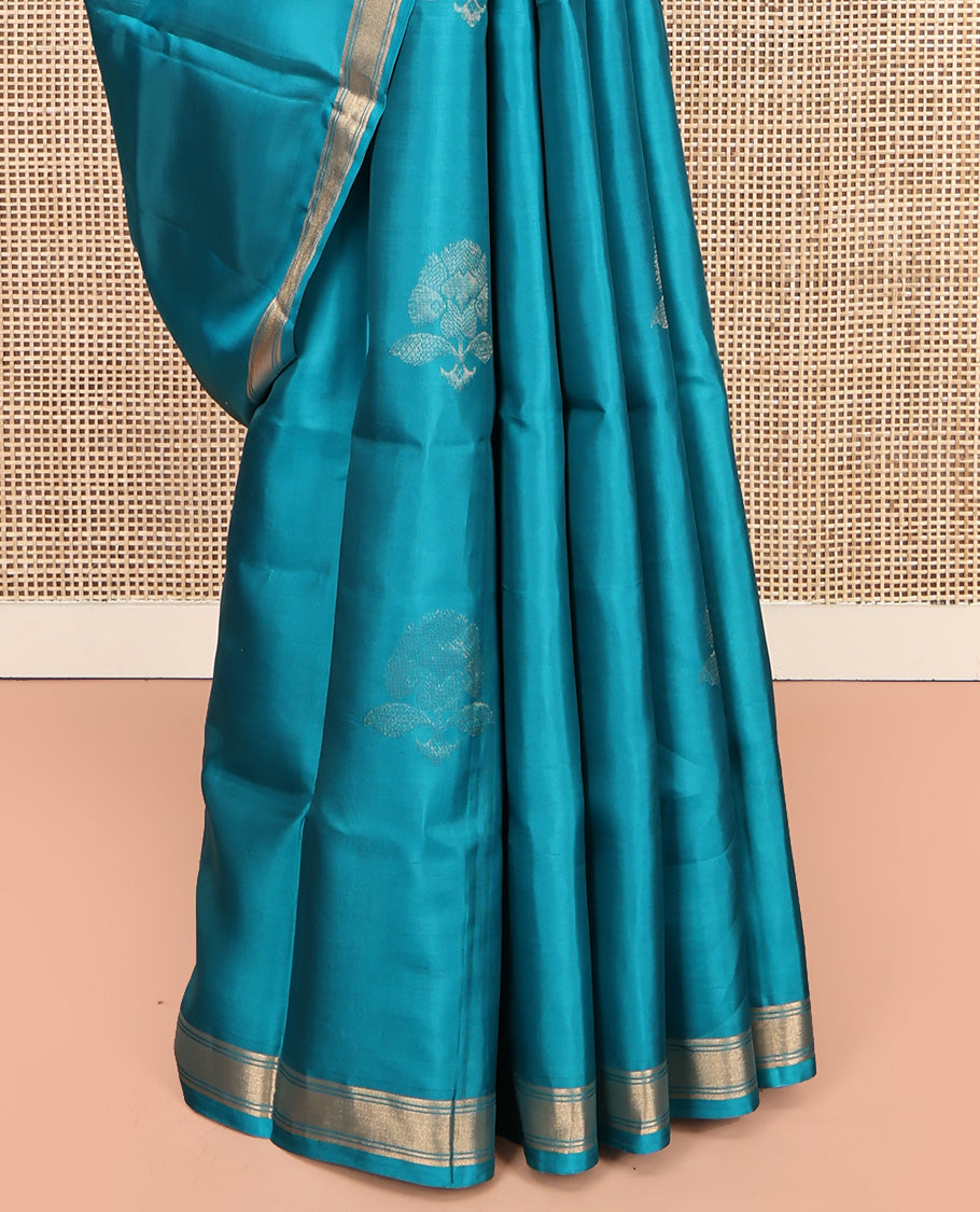 Blue Mayuri Lite Silk Mix Saree, Subtly Sparkled with Zari Buttas All Over Its Body, Highlighted by a Zari Border, Pallu of Vanki Designs, and Paired with a Matching Blouse