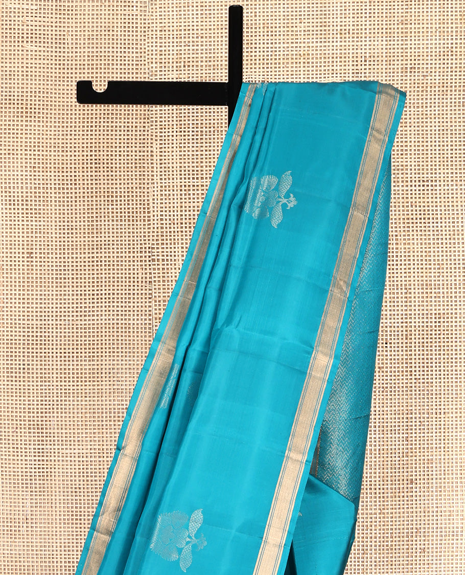 Blue Mayuri Lite Silk Mix Saree, Subtly Sparkled with Zari Buttas All Over Its Body, Highlighted by a Zari Border, Pallu of Vanki Designs, and Paired with a Matching Blouse