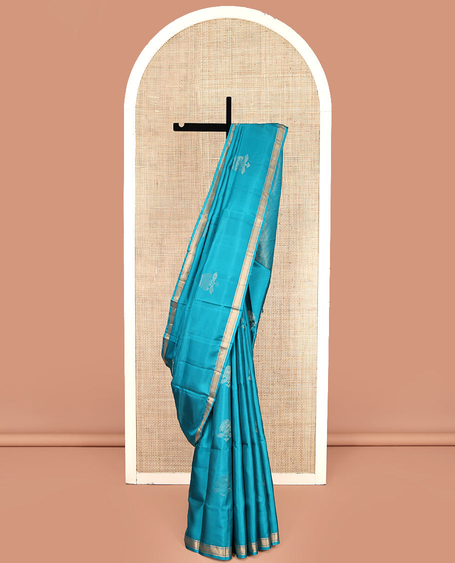 Blue Mayuri Lite Silk Mix Saree, Subtly Sparkled with Zari Buttas All Over Its Body, Highlighted by a Zari Border, Pallu of Vanki Designs, and Paired with a Matching Blouse