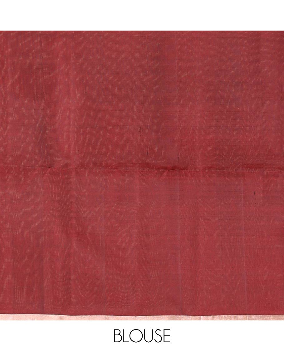 Maroon mayil motifs zari woven soft silk saree, zari piping border, and ogee patterned pallu