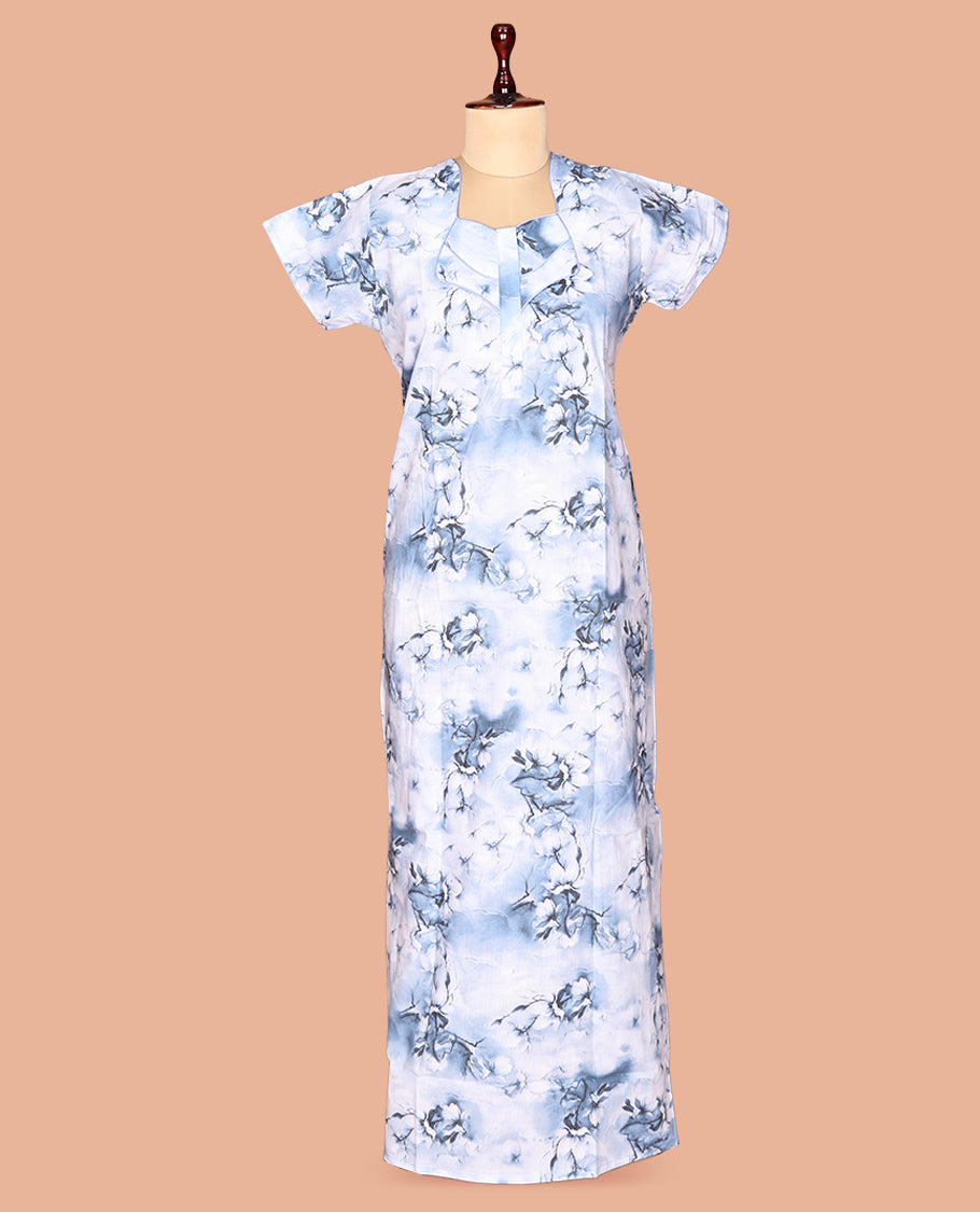 Pale Blue Cotton-Blended Nighty