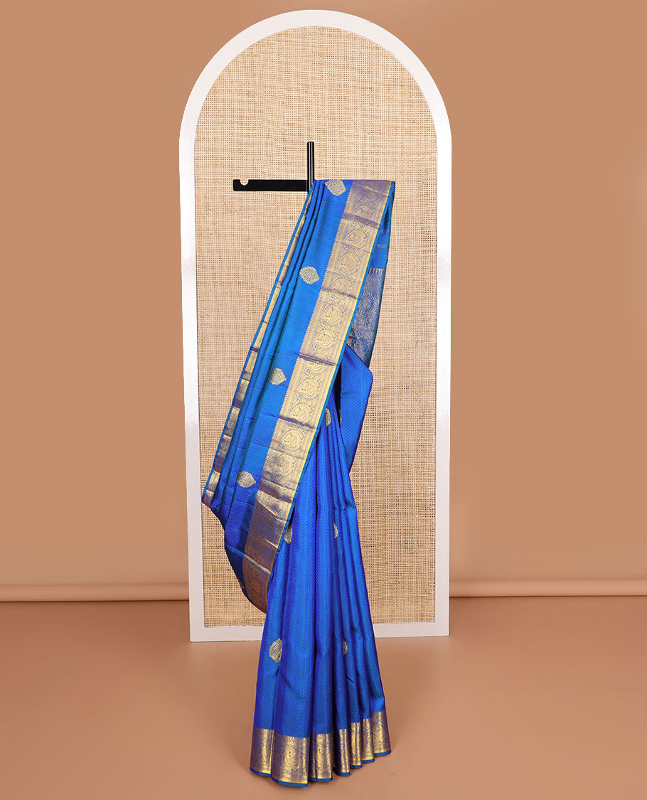 Blue jaal design silk saree with self intrcate zari design border & floral jaal design pallu