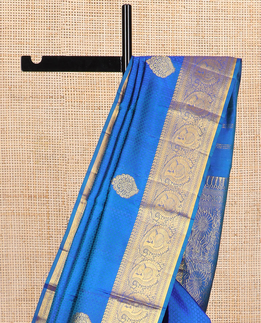 Blue jaal design silk saree with self intrcate zari design border & floral jaal design pallu