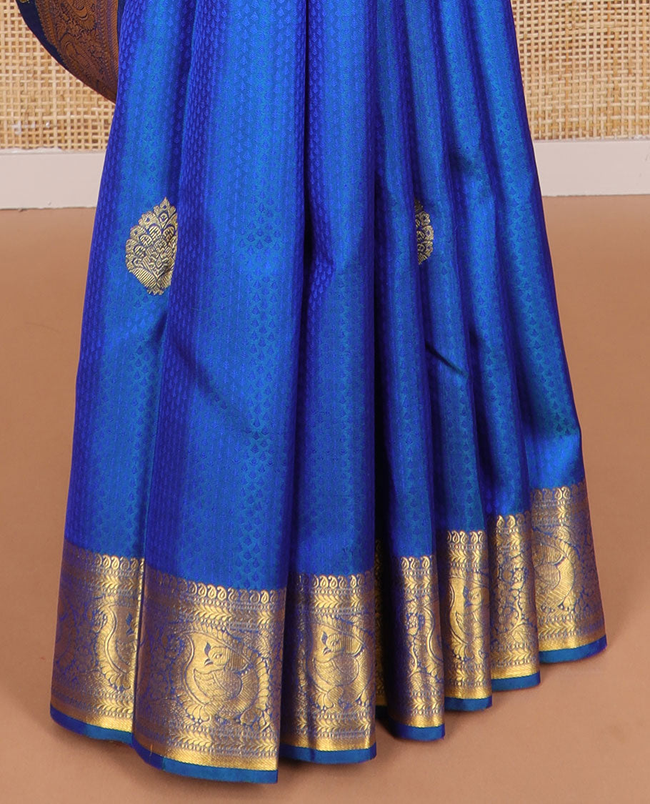 Blue jaal design silk saree with self intrcate zari design border & floral jaal design pallu