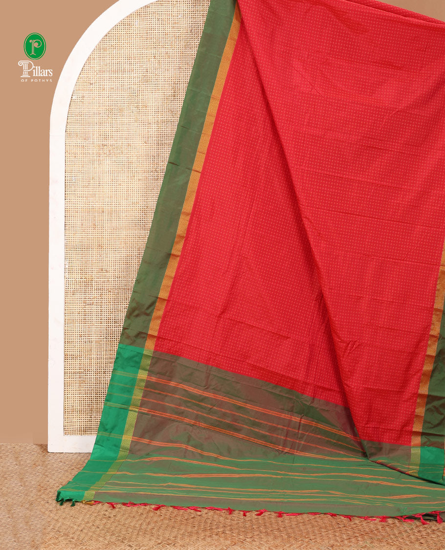 Red thread butta semi soft silk saree with satin border & lining pallu along with plain blouse