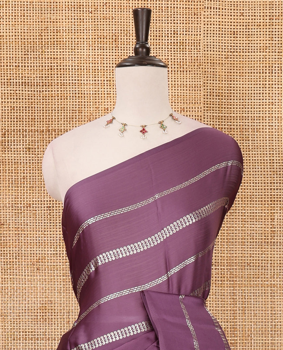 Borderless lavender horizontal-style stripes foli printed Fendy chiffon saree