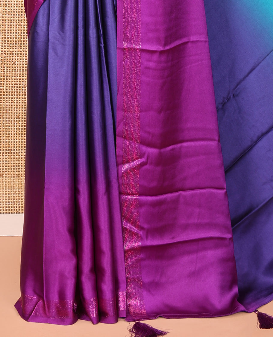 Purple Ombre Plain Satin Crepe Saree, Subtle Zari Border, Plain Pallu, and Comes without a Blouse